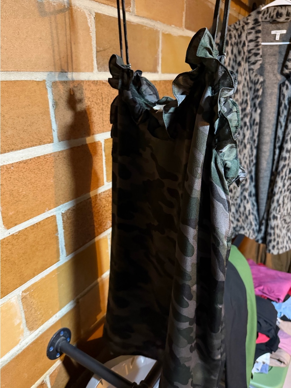 ODDY Dark Green and Black Camouflage Tank Top with Ruffles 1XL